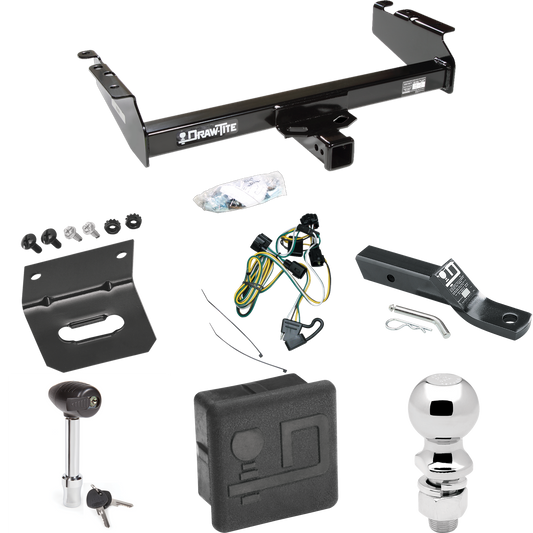 Fits 1995-2002 Dodge Ram 3500 Trailer Hitch Tow PKG w/ 4-Flat Wiring + Ball Mount w/ 2" Drop + 2-5/16" Ball + Wiring Bracket + Hitch Lock + Hitch Cover By Draw-Tite