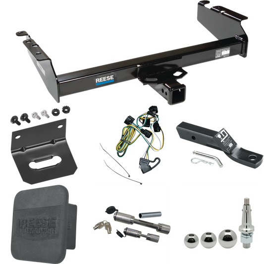 Fits 1995-2002 Dodge Ram 2500 Trailer Hitch Tow PKG w/ 4-Flat Wiring + Ball Mount w/ 2" Drop + Interchangeable Ball 1-7/8" & 2" & 2-5/16" + Wiring Bracket + Dual Hitch & Coupler Locks + Hitch Cover By Reese Towpower