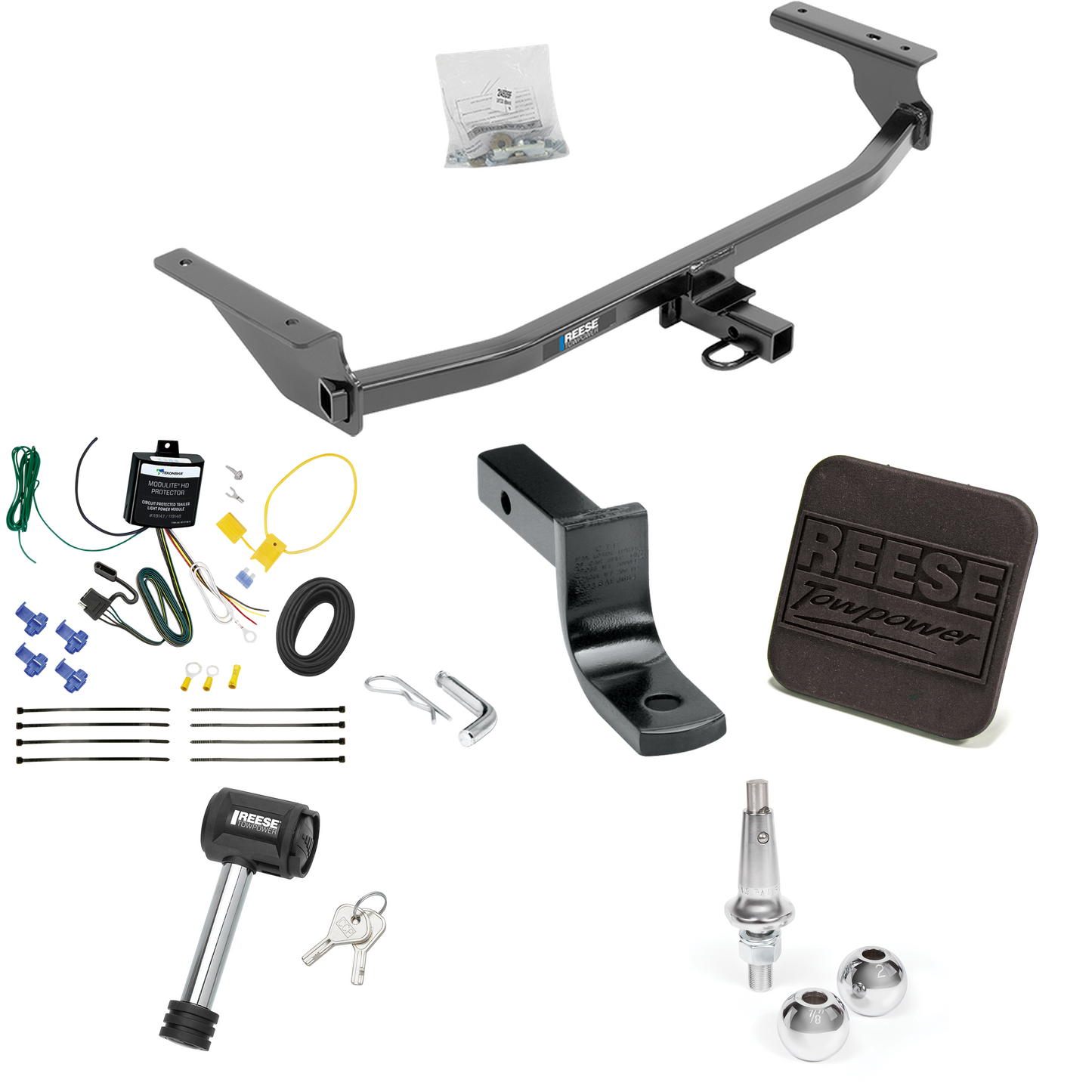 Fits 2017-2020 Hyundai Elantra Trailer Hitch Tow PKG w/ 4-Flat Wiring Harness + Draw-Bar + Interchangeable 1-7/8" & 2" Balls + Hitch Cover + Hitch Lock (For Limited Models) By Reese Towpower