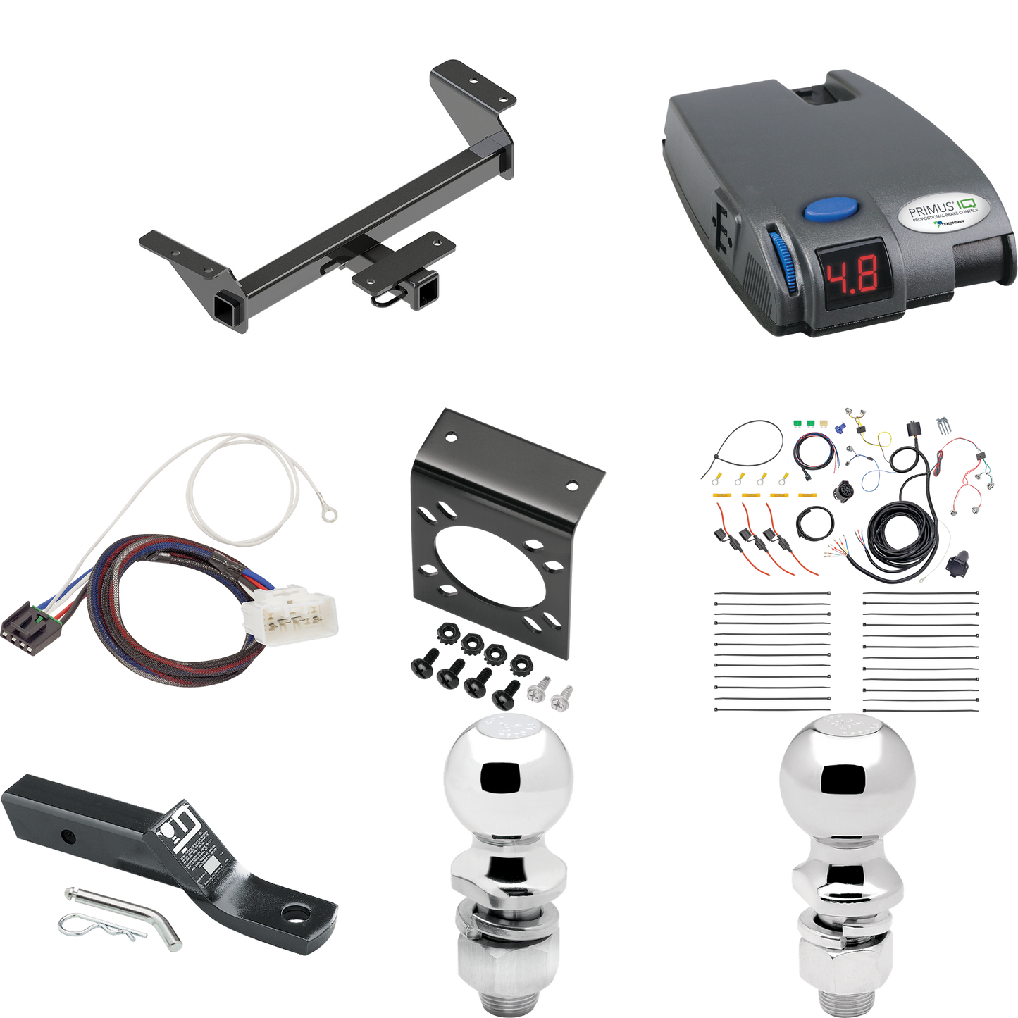 Se adapta al paquete de enganche de remolque Toyota Tacoma 2016-2023 con control de freno Tekonsha Primus IQ + adaptador BC Plug &amp; Play + cableado RV de 7 vías + soporte de bola y caída de 2" y 2-5/16" de Reese Towpower