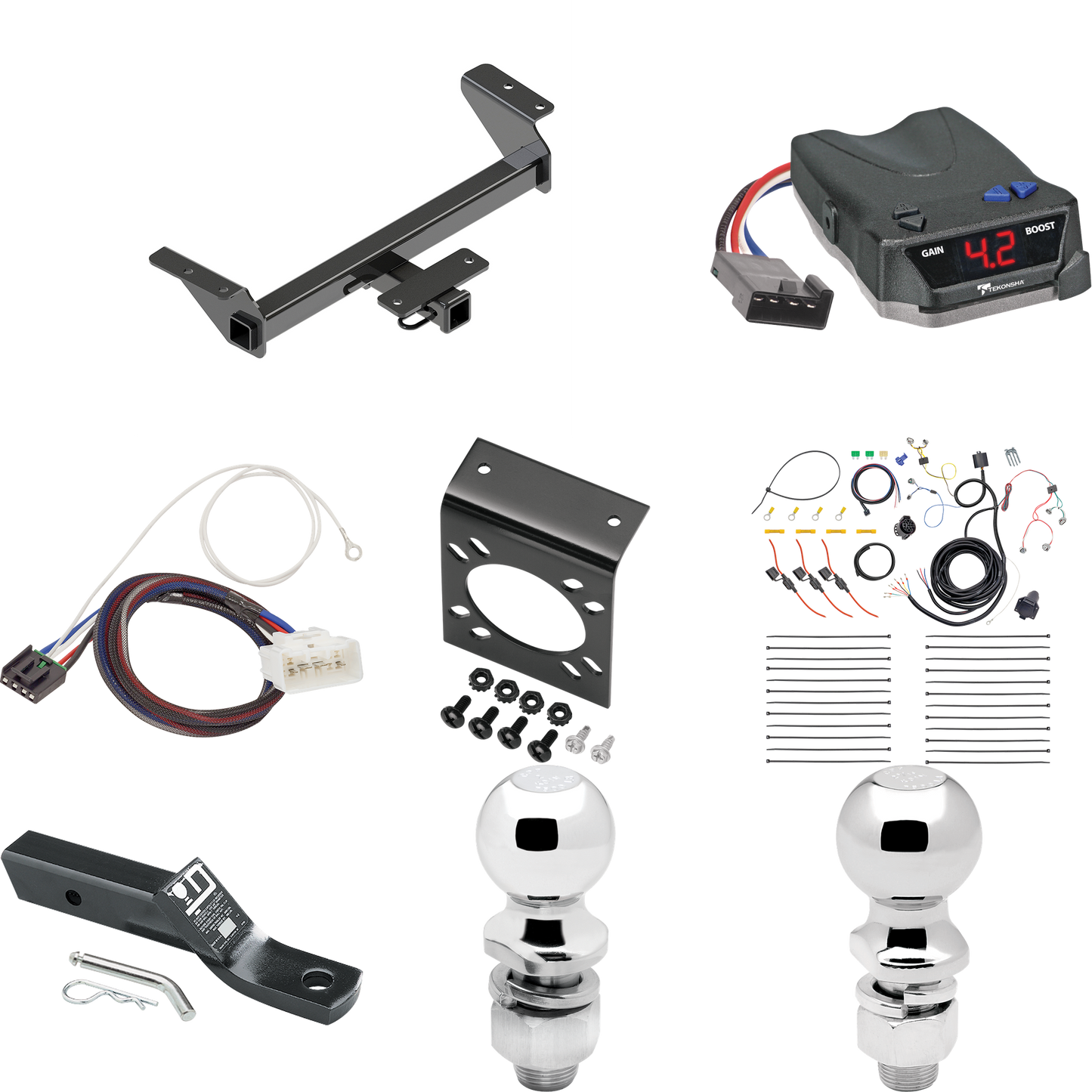 Se adapta al paquete de enganche de remolque Toyota Tacoma 2016-2023 con control de freno Tekonsha BRAKE-EVN + adaptador BC Plug &amp; Play + cableado RV de 7 vías + soporte de bola y caída de 2" y 2-5/16" de Reese Towpower