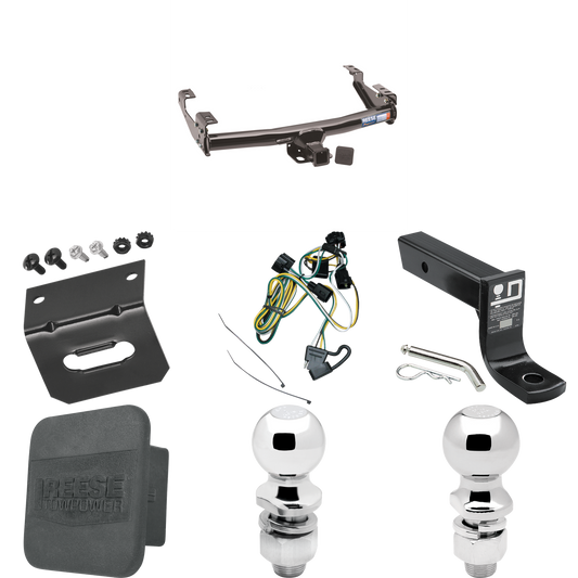 Fits 1995-2002 Dodge Ram 3500 Trailer Hitch Tow PKG w/ 4-Flat Wiring + Ball Mount w/ 4" Drop + 2" Ball + 2-5/16" Ball + Wiring Bracket + Hitch Cover By Reese Towpower