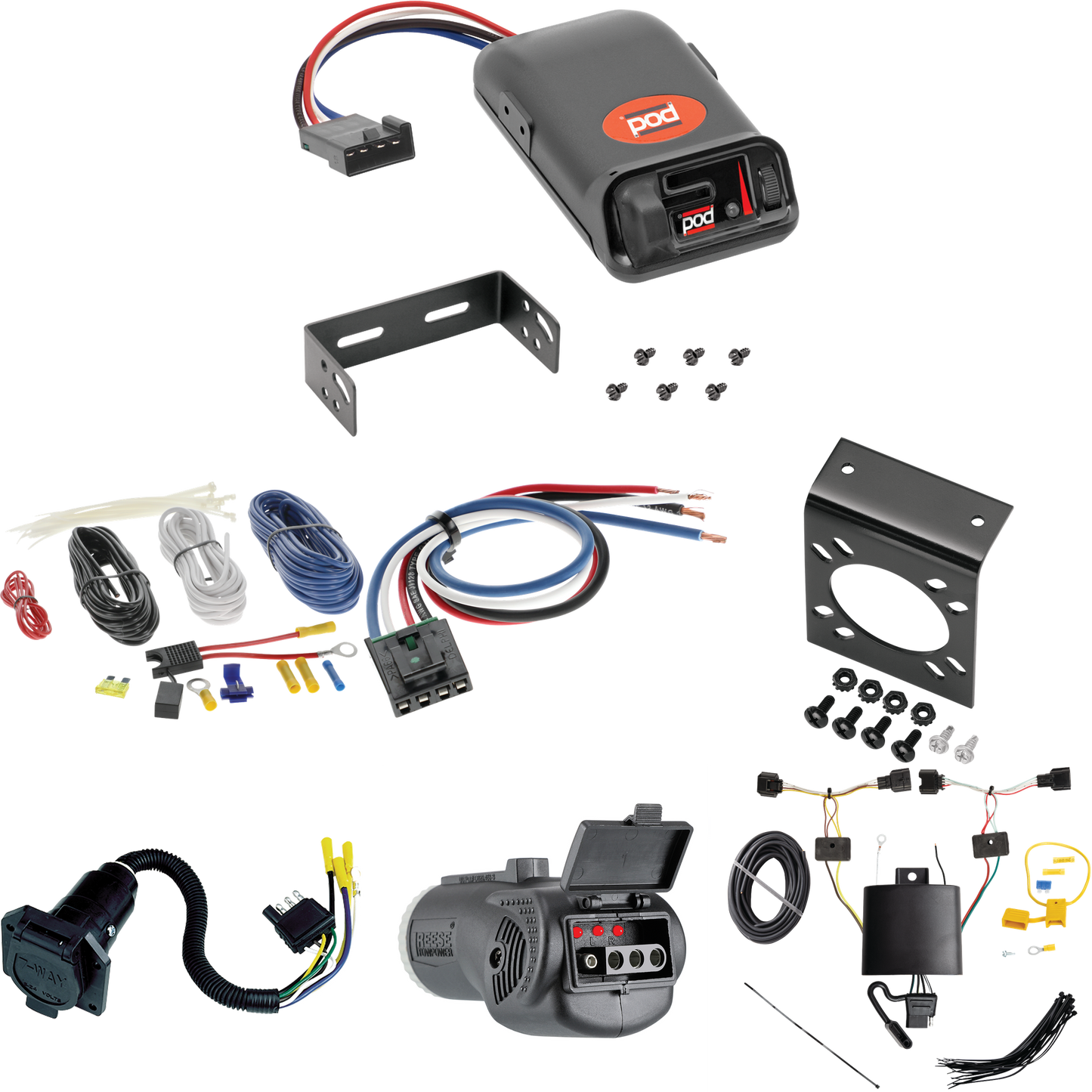 Fits 2017-2023 Nissan Qashqai 7-Way RV Wiring + Pro Series POD Brake Control + Generic BC Wiring Adapter + 2 in 1 Tester & 7-Way to 4-Way Adapter By Tekonsha