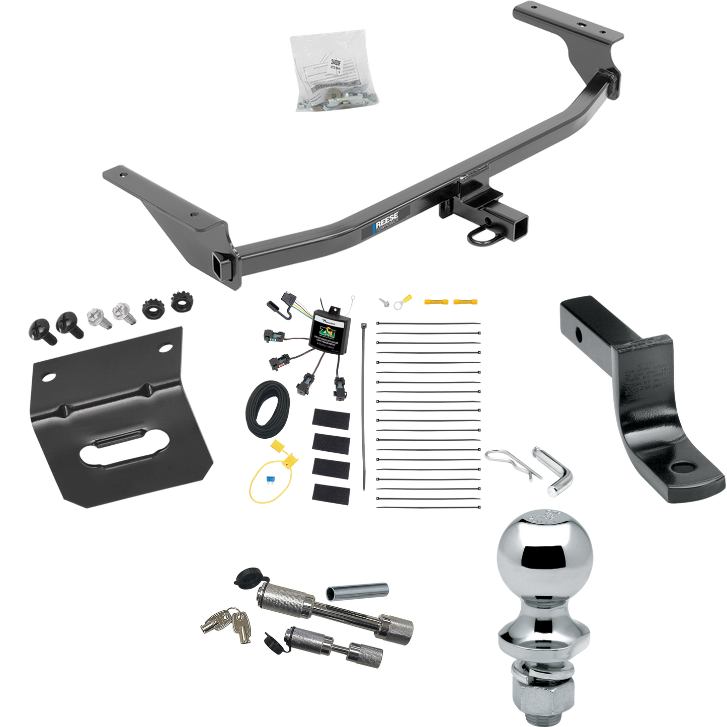 Fits 2017-2020 Hyundai Elantra Trailer Hitch Tow PKG w/ 4-Flat Zero Contact "No Splice" Wiring Harness + Draw-Bar + 1-7/8" Ball + Wiring Bracket + Dual Hitch & Coupler Locks (For Limited Models) By Reese Towpower