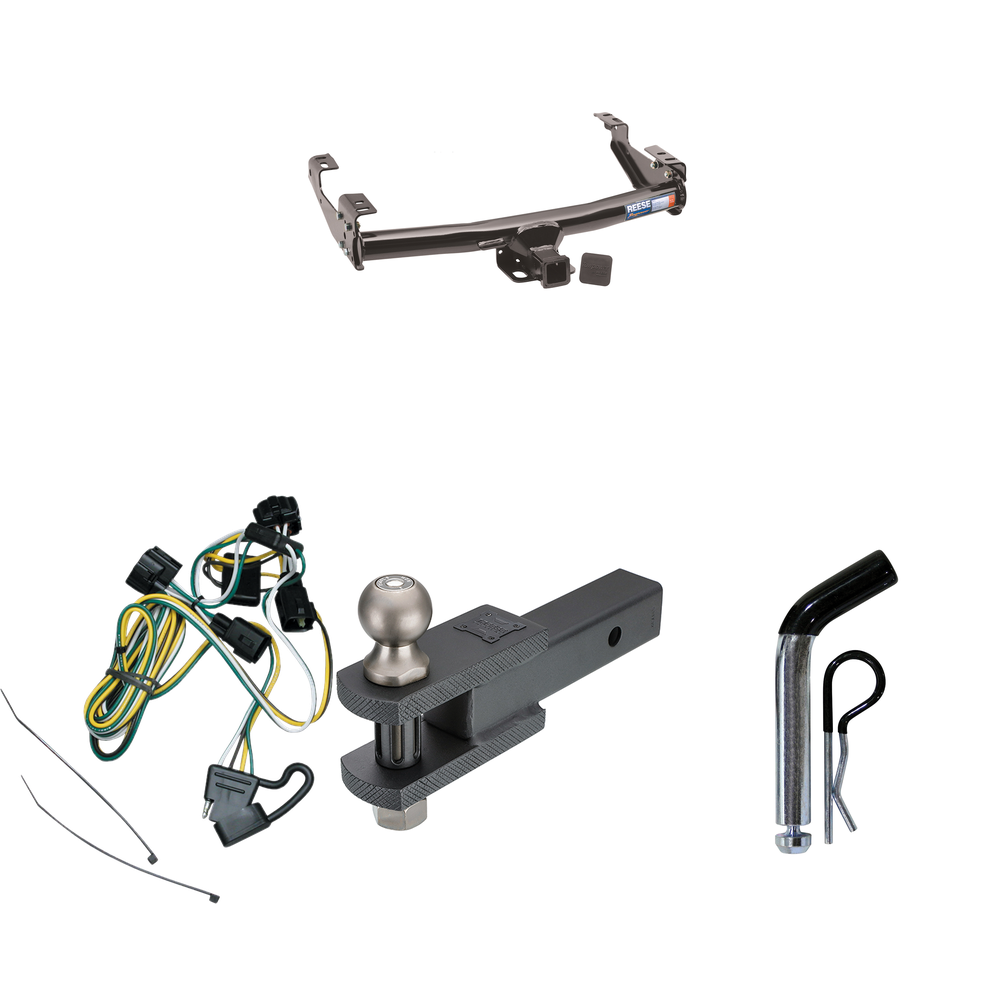 Fits 1995-2002 Dodge Ram 3500 Trailer Hitch Tow PKG w/ 4-Flat Wiring + Clevis Hitch Ball Mount w/ 2" Ball + Pin/Clip By Reese Towpower