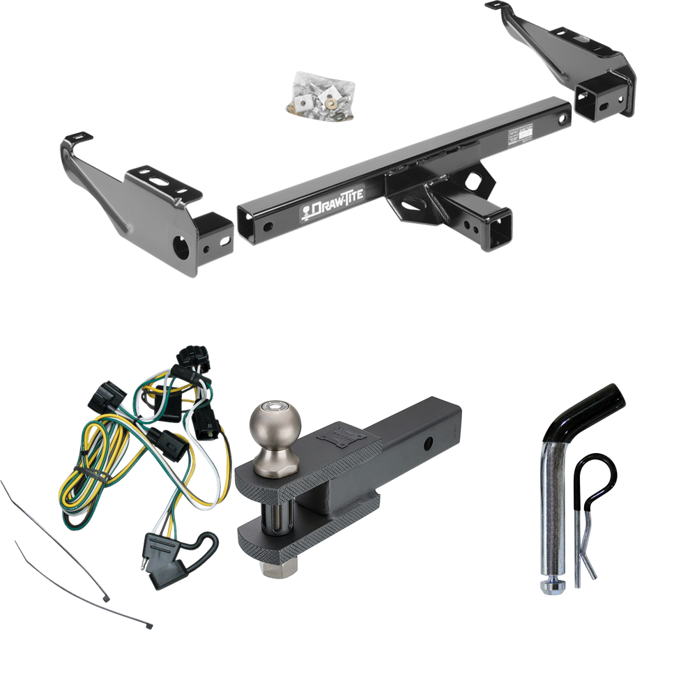 Fits 1995-2002 Dodge Ram 3500 Trailer Hitch Tow PKG w/ 4-Flat Wiring + Clevis Hitch Ball Mount w/ 2" Ball + Pin/Clip By Draw-Tite