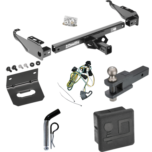 Fits 1995-2001 Dodge Ram 1500 Trailer Hitch Tow PKG w/ 4-Flat Wiring + Clevis Hitch Ball Mount w/ 2" Ball + Pin/Clip + Wiring Bracket + Hitch Cover By Draw-Tite