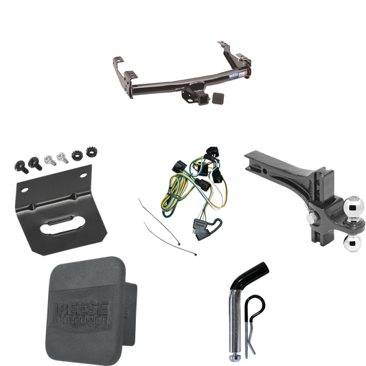 Fits 1995-2001 Dodge Ram 4000 Trailer Hitch Tow PKG w/ 4-Flat Wiring + Dual Adjustable Drop Rise Ball Ball Mount 2" & 2-5/16" Trailer Balls + Pin/Clip + Wiring Bracket + Hitch Cover By Reese Towpower