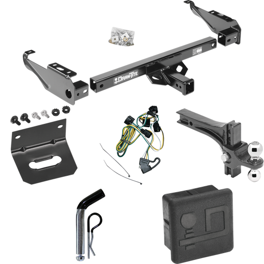 Fits 1995-2002 Dodge Ram 3500 Trailer Hitch Tow PKG w/ 4-Flat Wiring + Dual Adjustable Drop Rise Ball Ball Mount 2" & 2-5/16" Trailer Balls + Pin/Clip + Wiring Bracket + Hitch Cover By Draw-Tite