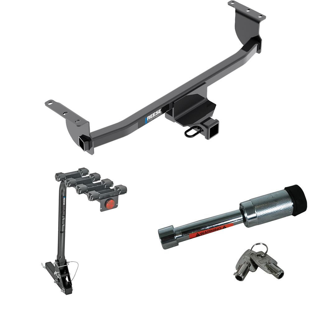 Fits 2017-2023 Nissan Qashqai Trailer Hitch Tow PKG w/ 4 Bike Carrier Rack + Hitch Lock By Reese Towpower