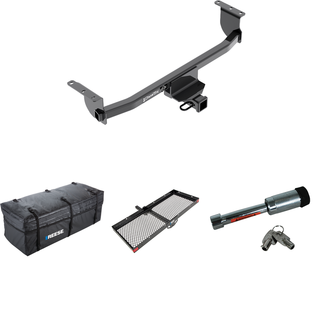 Fits 2017-2023 Nissan Rogue Sport Trailer Hitch Tow PKG w/ 48" x 20" Cargo Carrier + Cargo Bag + Hitch Lock By Draw-Tite