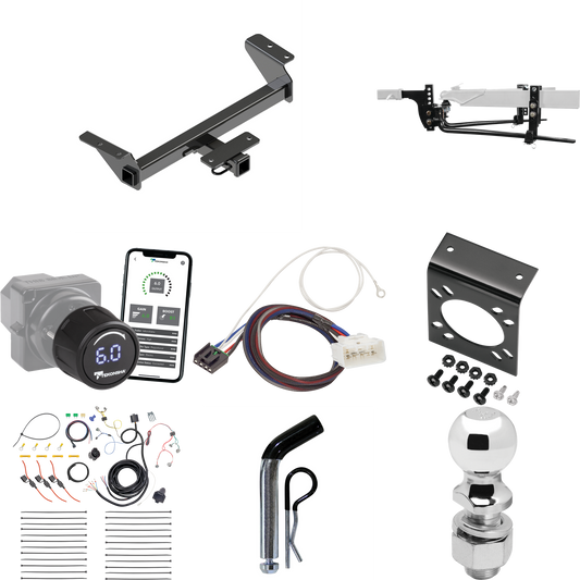 Fits 2016-2023 Toyota Tacoma Trailer Hitch Tow PKG w/ 8K Round Bar Weight Distribution Hitch w/ 2-5/16" Ball + 2" Ball + Pin/Clip + Tekonsha Prodigy iD Bluetooth Wireless Brake Control + Plug & Play BC Adapter + 7-Way RV Wiring By Reese Towpower