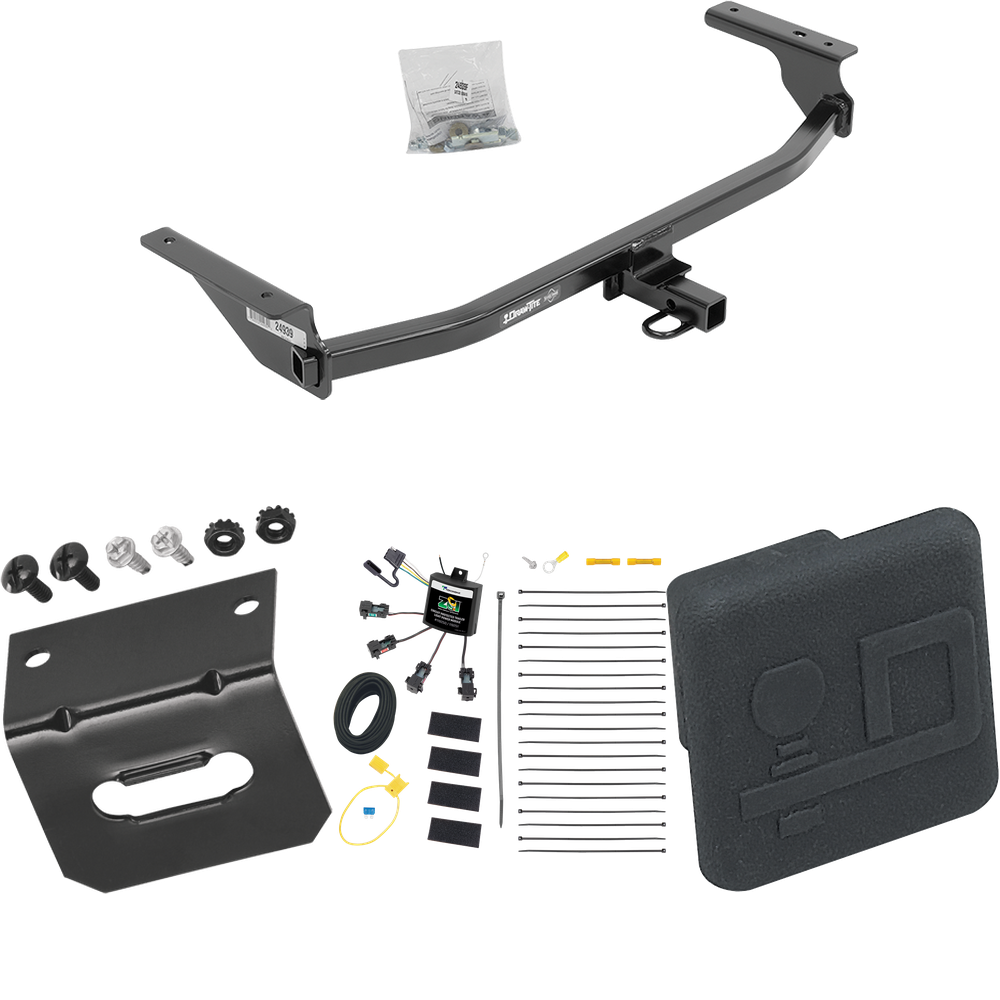 Fits 2017-2020 Hyundai Elantra Trailer Hitch Tow PKG w/ 4-Flat Zero Contact "No Splice" Wiring Harness + Hitch Cover (For Limited Models) By Draw-Tite