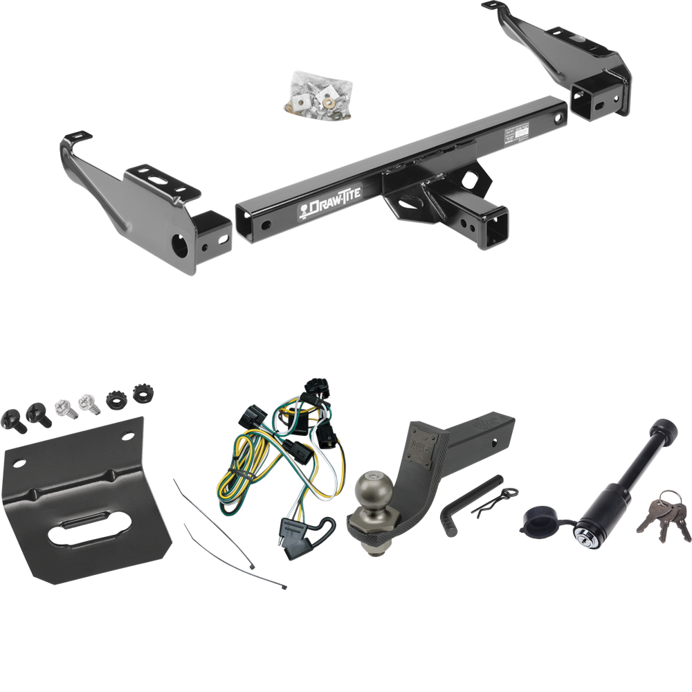 Fits 1995-2001 Dodge Ram 1500 Trailer Hitch Tow PKG w/ 4-Flat Wiring + Interlock Tactical Starter Kit w/ 3-1/4" Drop & 2" Ball + Tactical Dogbone Lock + Wiring Bracket By Draw-Tite