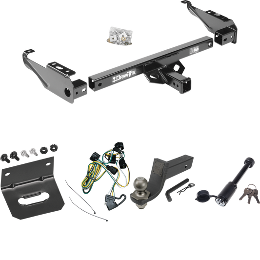 Fits 1995-2001 Dodge Ram 1500 Trailer Hitch Tow PKG w/ 4-Flat Wiring + Interlock Tactical Starter Kit w/ 3-1/4" Drop & 2" Ball + Tactical Dogbone Lock + Wiring Bracket By Draw-Tite