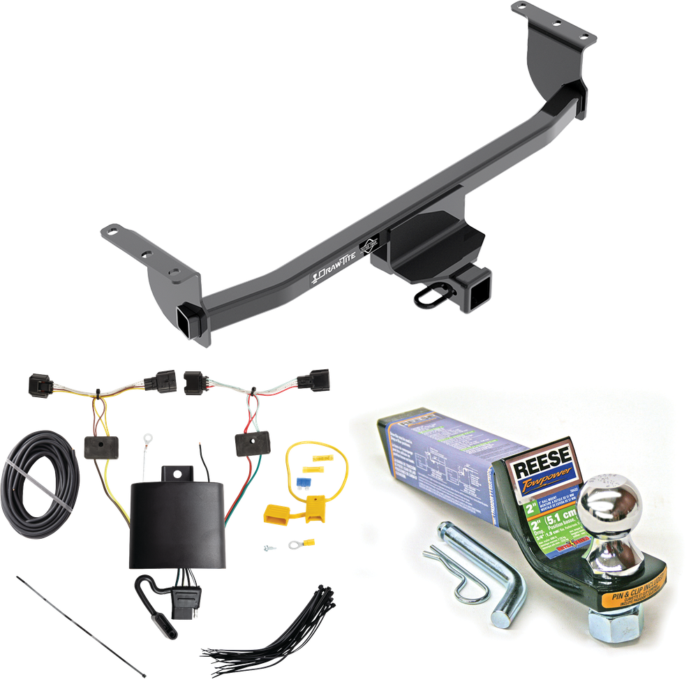 Fits 2020-2023 Nissan Rogue Sport Trailer Hitch Tow PKG w/ 4-Flat Wiring + Starter Kit Ball Mount w/ 2" Drop & 1-7/8" Ball By Draw-Tite