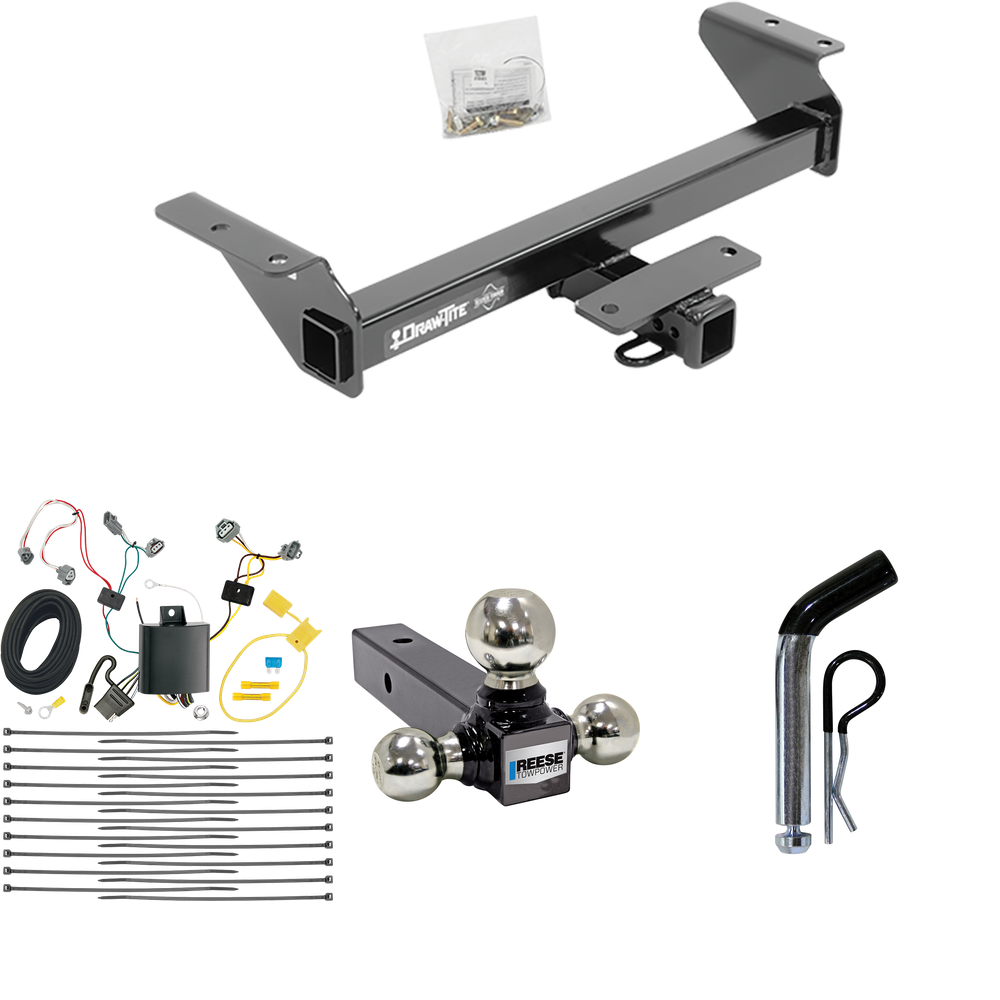 Fits 2016-2023 Toyota Tacoma Trailer Hitch Tow PKG w/ 4-Flat Wiring + Triple Ball Ball Mount 1-7/8" & 2" & 2-5/16" Trailer Balls + Pin/Clip By Draw-Tite