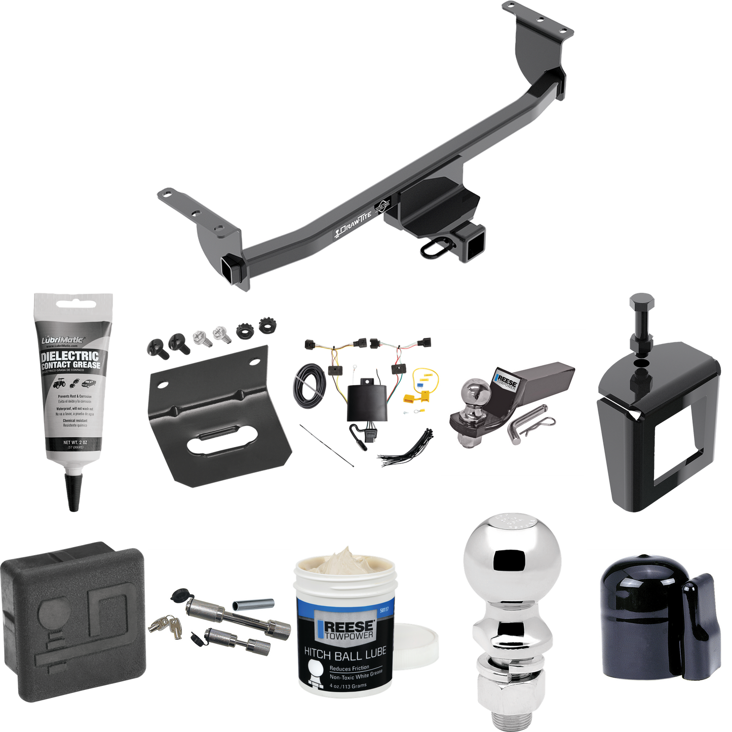 Fits 2020-2023 Nissan Rogue Sport Trailer Hitch Tow PKG w/ 4-Flat Wiring + Starter Kit Ball Mount w/ 2" Drop & 2" Ball + 2-5/16" Ball + Wiring Bracket + Dual Hitch & Coupler Locks + Hitch Cover + Wiring Tester + Ball Lube +Electric Grease + Ball Wren