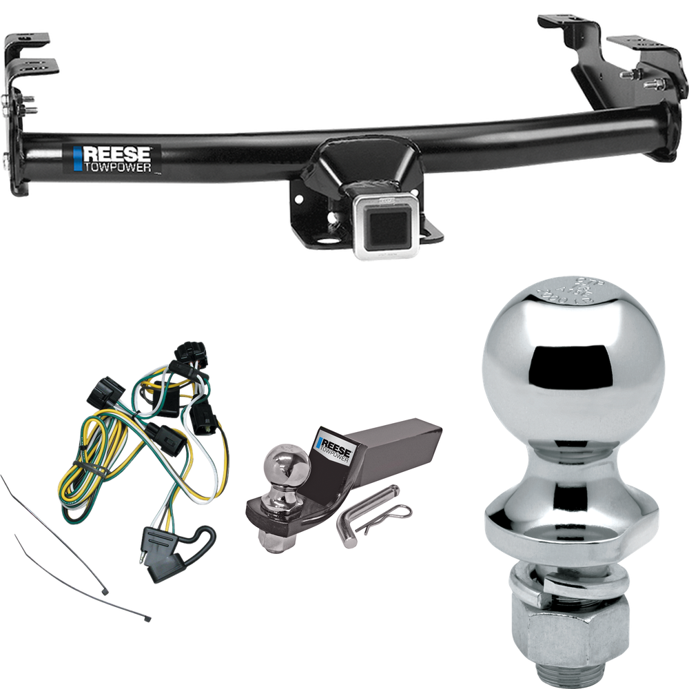 Fits 1995-2002 Dodge Ram 3500 Trailer Hitch Tow PKG w/ 4-Flat Wiring + Starter Kit Ball Mount w/ 2" Drop & 2" Ball + 1-7/8" Ball By Reese Towpower