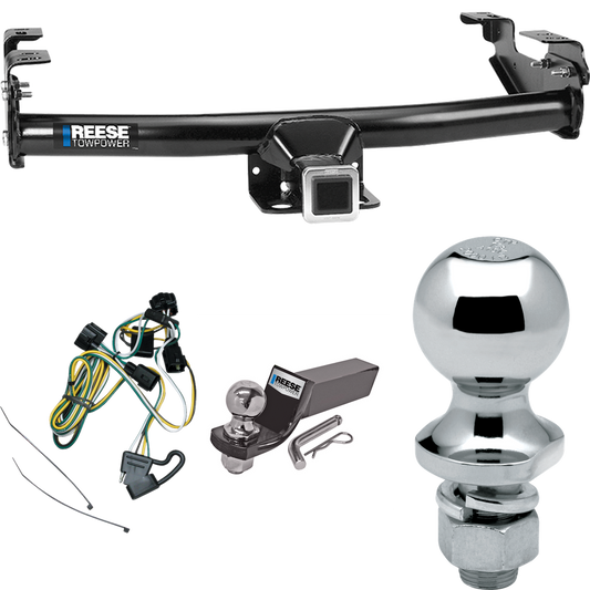 Fits 1995-2002 Dodge Ram 3500 Trailer Hitch Tow PKG w/ 4-Flat Wiring + Starter Kit Ball Mount w/ 2" Drop & 2" Ball + 1-7/8" Ball By Reese Towpower