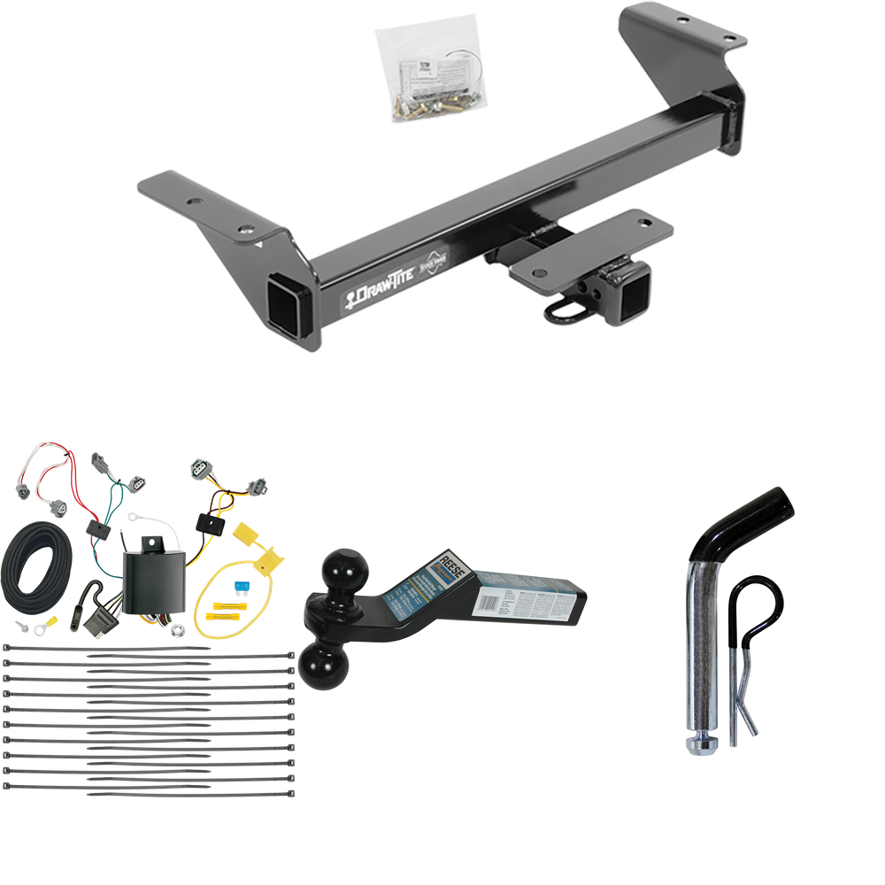 Fits 2016-2023 Toyota Tacoma Trailer Hitch Tow PKG w/ 4-Flat Wiring + Dual Ball Ball Mount 2" & 2-5/16" Trailer Balls + Pin/Clip By Draw-Tite