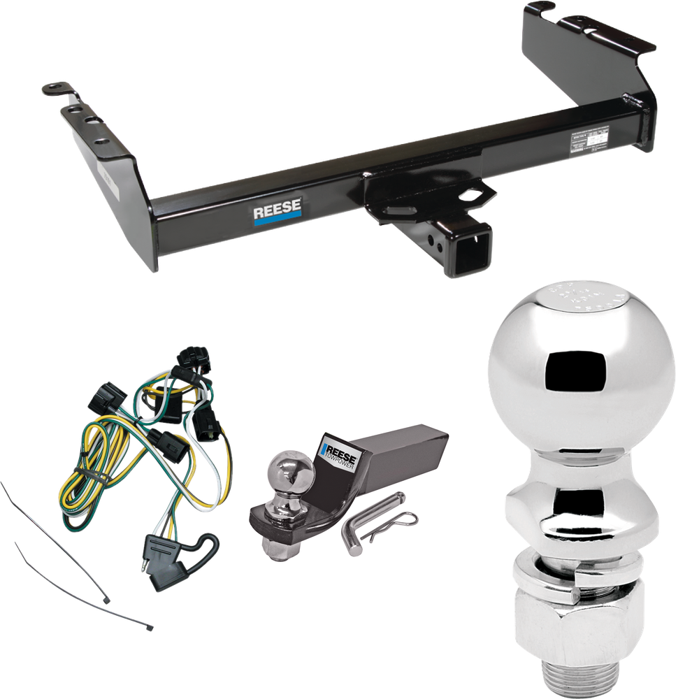 Fits 1995-2002 Dodge Ram 3500 Trailer Hitch Tow PKG w/ 4-Flat Wiring + Starter Kit Ball Mount w/ 2" Drop & 2" Ball + 2-5/16" Ball By Reese Towpower