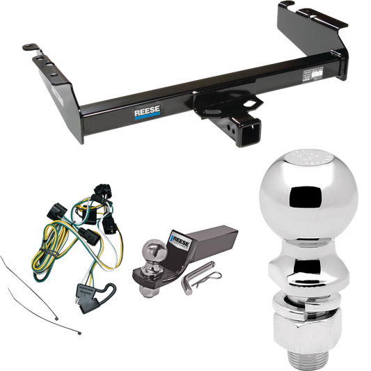 Fits 1995-2002 Dodge Ram 3500 Trailer Hitch Tow PKG w/ 4-Flat Wiring + Starter Kit Ball Mount w/ 2" Drop & 2" Ball + 2-5/16" Ball By Reese Towpower