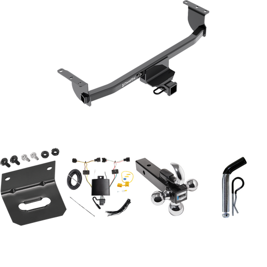 Fits 2017-2023 Nissan Qashqai Trailer Hitch Tow PKG w/ 4-Flat Wiring Harness + Triple Ball Ball Mount 1-7/8" & 2" & 2-5/16" Trailer Balls w/ Tow Hook + Pin/Clip + Wiring Bracket By Draw-Tite