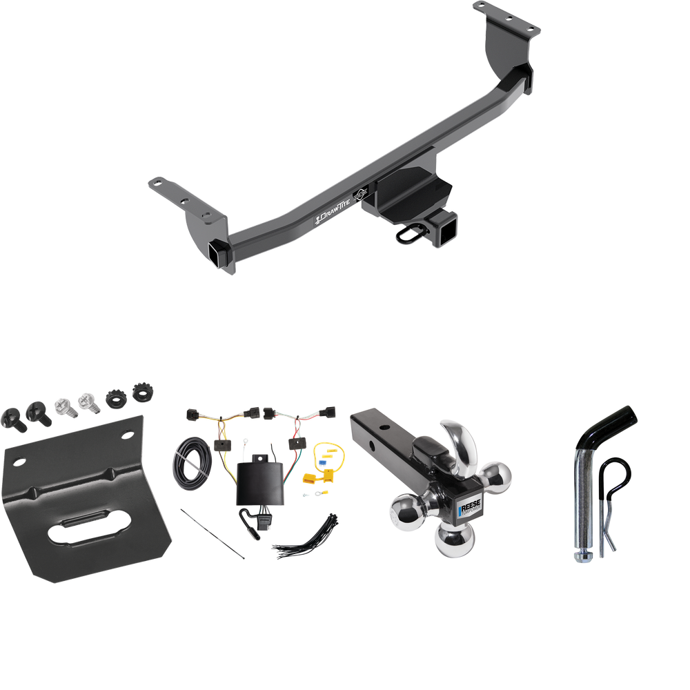 Fits 2017-2023 Nissan Qashqai Trailer Hitch Tow PKG w/ 4-Flat Wiring Harness + Triple Ball Ball Mount 1-7/8" & 2" & 2-5/16" Trailer Balls w/ Tow Hook + Pin/Clip + Wiring Bracket By Draw-Tite