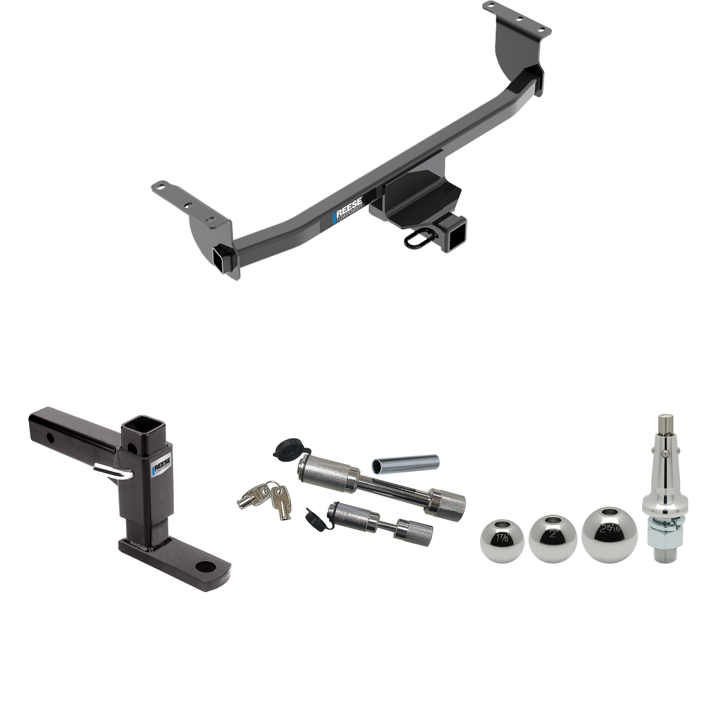 Fits 2017-2023 Nissan Rogue Sport Trailer Hitch Tow PKG w/ Adjustable Drop Rise Ball Mount + Dual Hitch & Copler Locks + Inerchangeable 1-7/8" & 2" & 2-5/16" Balls By Reese Towpower