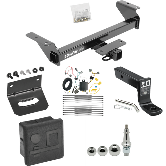 Fits 2016-2023 Toyota Tacoma Trailer Hitch Tow PKG w/ 4-Flat Wiring + Ball Mount w/ 4" Drop + Interchangeable Ball 1-7/8" & 2" & 2-5/16" + Wiring Bracket + Hitch Cover By Draw-Tite