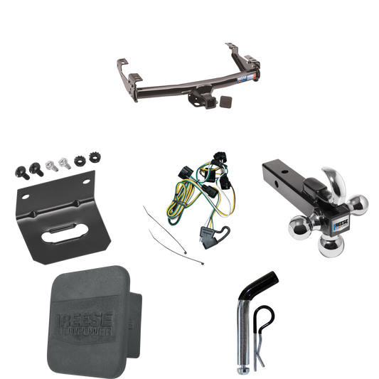 Fits 1995-2001 Dodge Ram 4000 Trailer Hitch Tow PKG w/ 4-Flat Wiring + Triple Ball Ball Mount 1-7/8" & 2" & 2-5/16" Trailer Balls w/ Tow Hook + Pin/Clip + Wiring Bracket + Hitch Cover By Reese Towpower