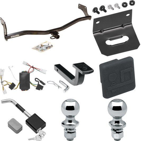 Fits 2007-2010 Hyundai Elantra Trailer Hitch Tow PKG w/ 4-Flat Wiring Harness + Draw-Bar + 1-7/8" + 2" Ball + Wiring Bracket + Hitch Cover + Hitch Lock (For Sedan Models) By Draw-Tite