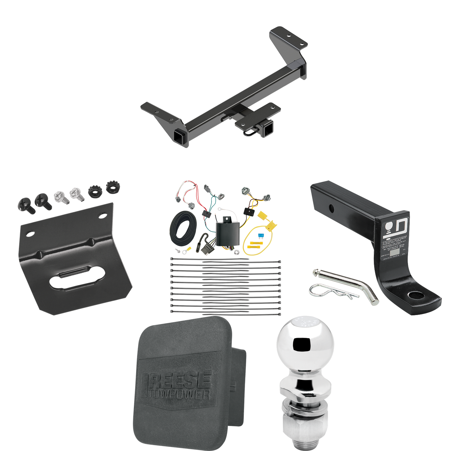 Fits 2016-2023 Toyota Tacoma Trailer Hitch Tow PKG w/ 4-Flat Wiring + Ball Mount w/ 4" Drop + 2" Ball + Wiring Bracket + Hitch Cover By Reese Towpower