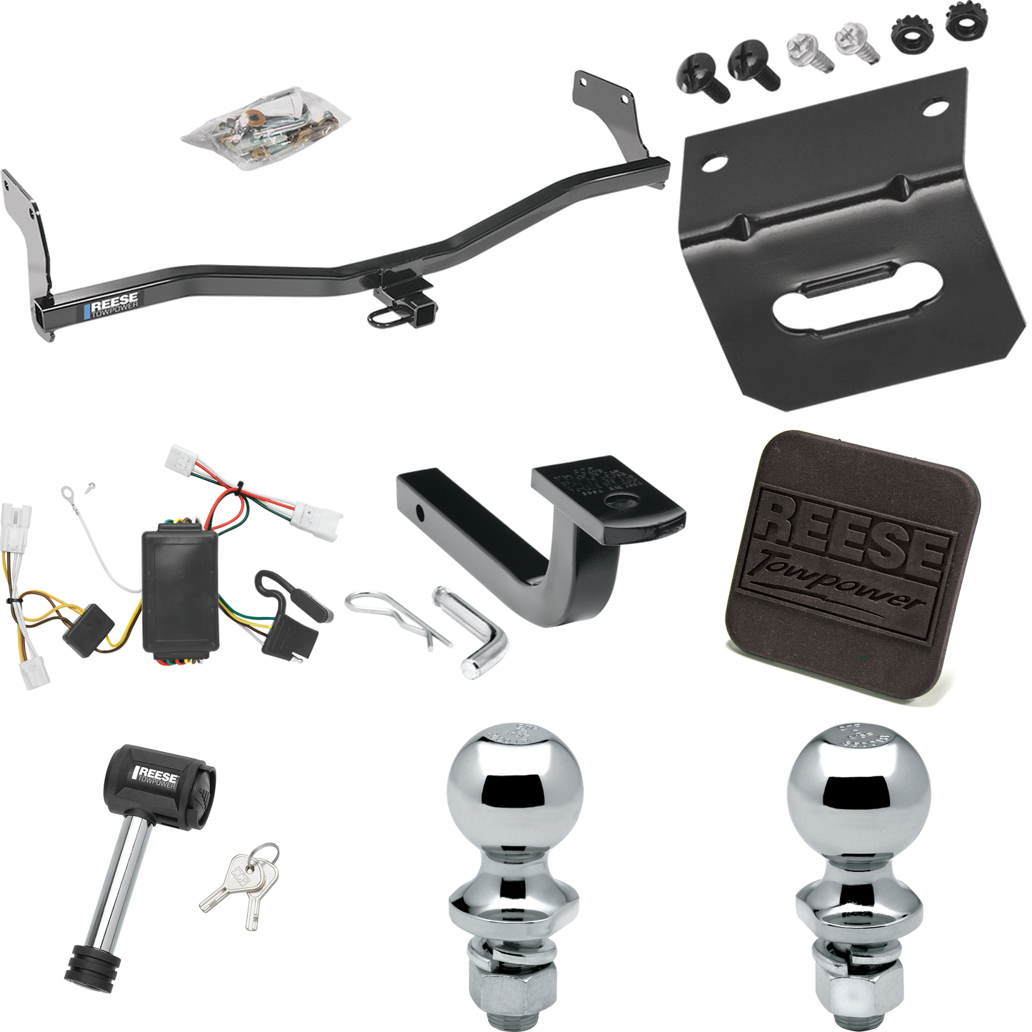 Fits 2007-2010 Hyundai Elantra Trailer Hitch Tow PKG w/ 4-Flat Wiring Harness + Draw-Bar + 1-7/8" + 2" Ball + Wiring Bracket + Hitch Cover + Hitch Lock (For Sedan Models) By Reese Towpower