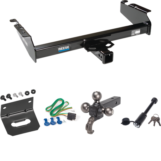 Fits 1994-1994 Dodge Ram 3500 Trailer Hitch Tow PKG w/ 4-Flat Wiring + Triple Ball Tactical Ball Mount 1-7/8" & 2" & 2-5/16" Balls w/ Tow Hook + Tactical Dogbone Lock + Wiring Bracket By Reese Towpower