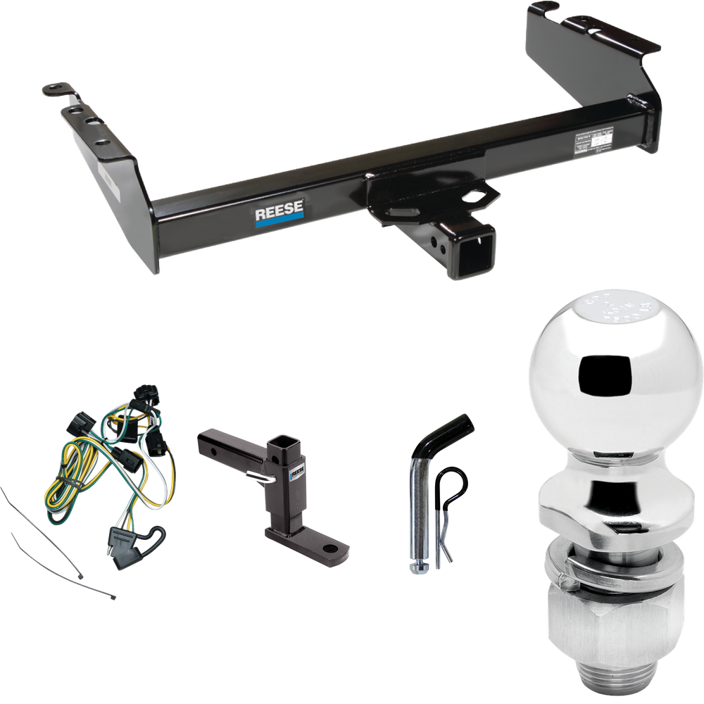 Fits 1995-2002 Dodge Ram 2500 Trailer Hitch Tow PKG w/ 4-Flat Wiring Harness + Adjustable Drop Rise Ball Mount + Pin/Clip + 2" Ball By Reese Towpower