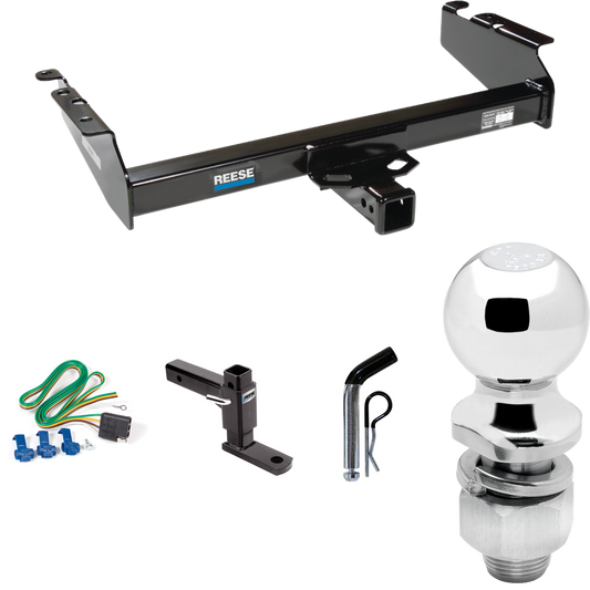 Fits 1994-1994 Dodge Ram 3500 Trailer Hitch Tow PKG w/ 4-Flat Wiring Harness + Adjustable Drop Rise Ball Mount + Pin/Clip + 2" Ball By Reese Towpower