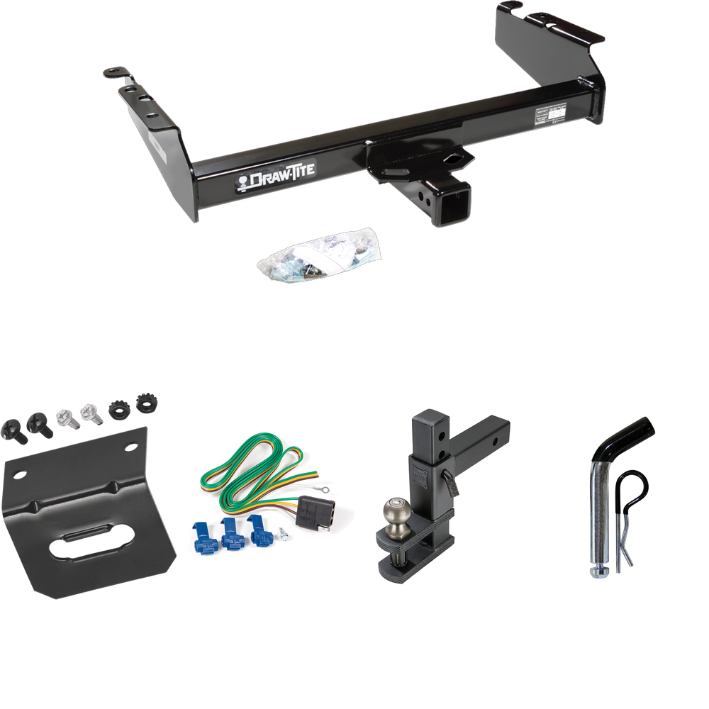 Fits 1994-1994 Dodge Ram 2500 Trailer Hitch Tow PKG w/ 4-Flat Wiring Harness + Adjustable Drop Rise Clevis Hitch Ball Mount w/ 2" Ball + Pin/Clip + Wiring Bracket By Draw-Tite