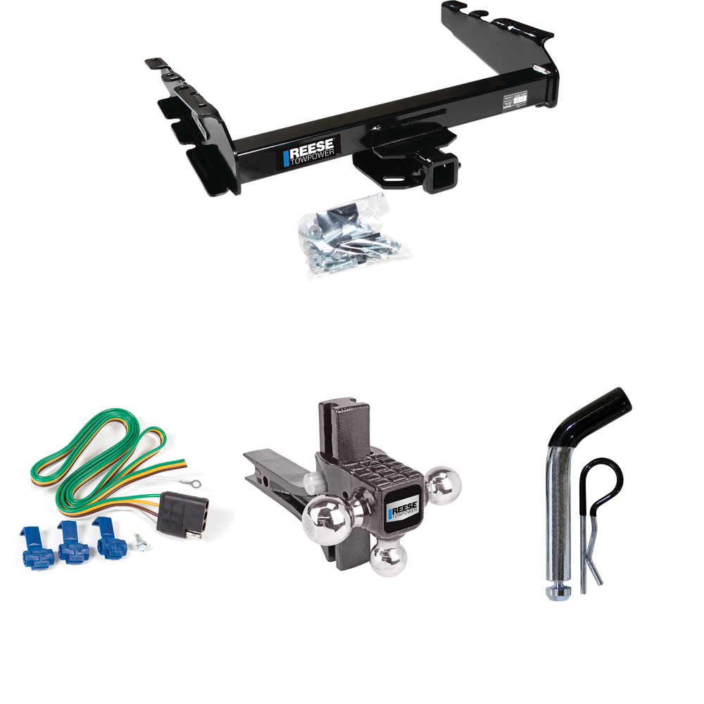 Fits 1994-1994 Dodge Ram 2500 Trailer Hitch Tow PKG w/ 4-Flat Wiring Harness + Adjustable Drop Rise Triple Ball Ball Mount 1-7/8" & 2" & 2-5/16" Trailer Balls + Pin/Clip By Reese Towpower