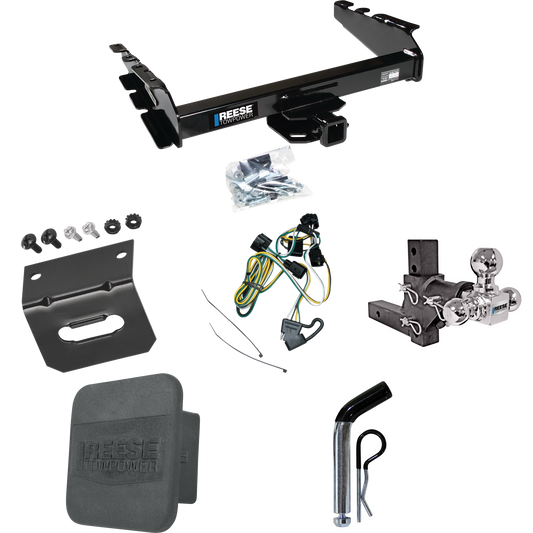 Fits 1995-2002 Dodge Ram 2500 Trailer Hitch Tow PKG w/ 4-Flat Wiring Harness + Adjustable Drop Rise Triple Ball Ball Mount 1-7/8" & 2" & 2-5/16" Trailer Balls + Pin/Clip + Hitch Cover + Wiring Bracket By Reese Towpower