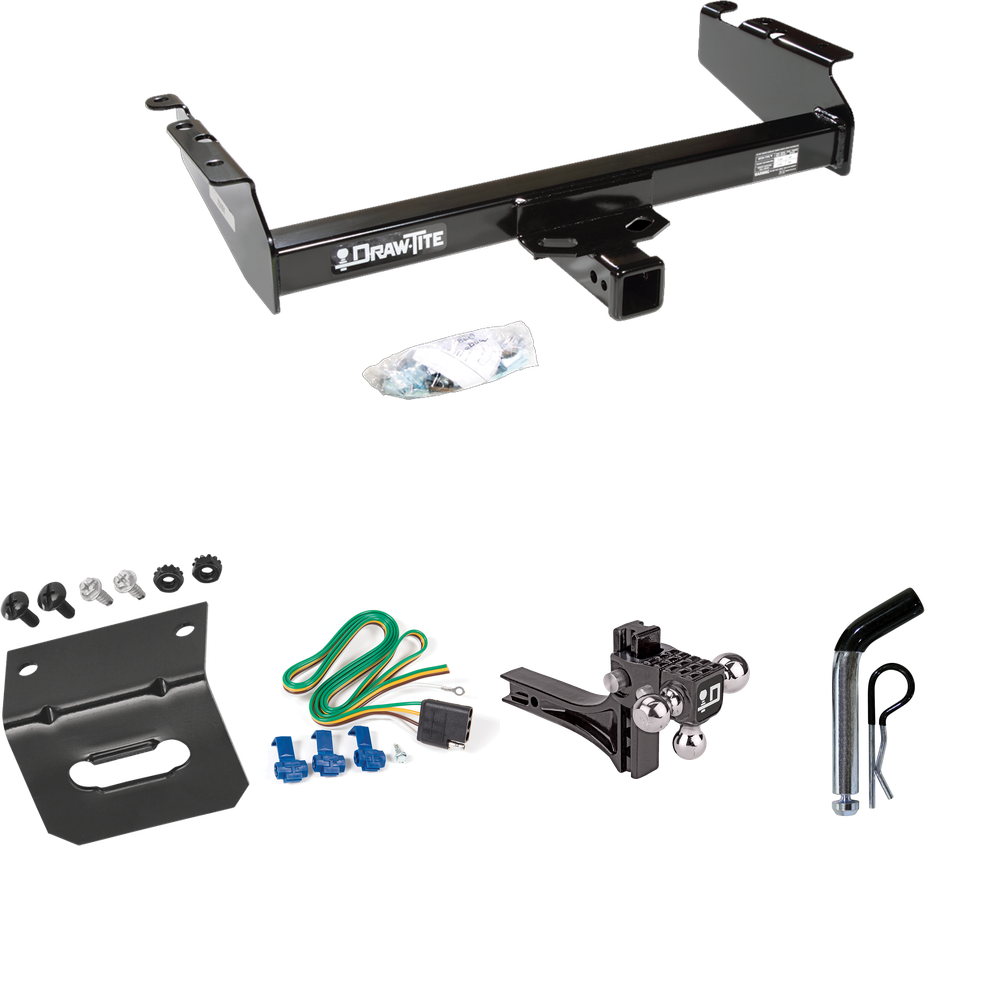 Fits 1994-1994 Dodge Ram 2500 Trailer Hitch Tow PKG w/ 4-Flat Wiring Harness + Adjustable Drop Rise Triple Ball Ball Mount 1-7/8" & 2" & 2-5/16" Trailer Balls + Pin/Clip + Wiring Bracket By Draw-Tite