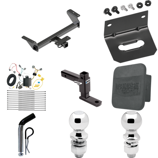 Fits 2016-2023 Toyota Tacoma Trailer Hitch Tow PKG w/ 4-Flat Wiring + Adjustable Drop Rise Ball Mount + Pin/Clip + 2" Ball + 2-5/16" Ball + Wiring Bracket + Hitch Cover By Reese Towpower