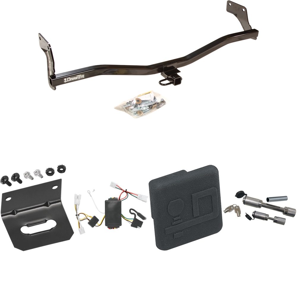 Fits 2007-2010 Hyundai Elantra Trailer Hitch Tow PKG w/ 4-Flat Wiring Harness + Hitch Cover + Dual Hitch & Coupler Locks (For Sedan Models) By Draw-Tite