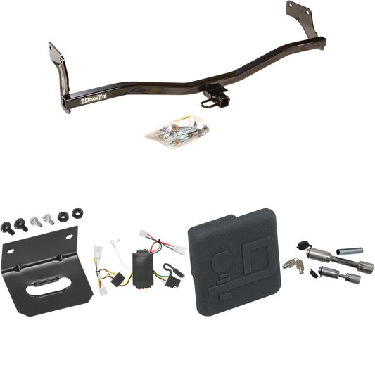 Fits 2007-2010 Hyundai Elantra Trailer Hitch Tow PKG w/ 4-Flat Wiring Harness + Hitch Cover + Dual Hitch & Coupler Locks (For Sedan Models) By Draw-Tite