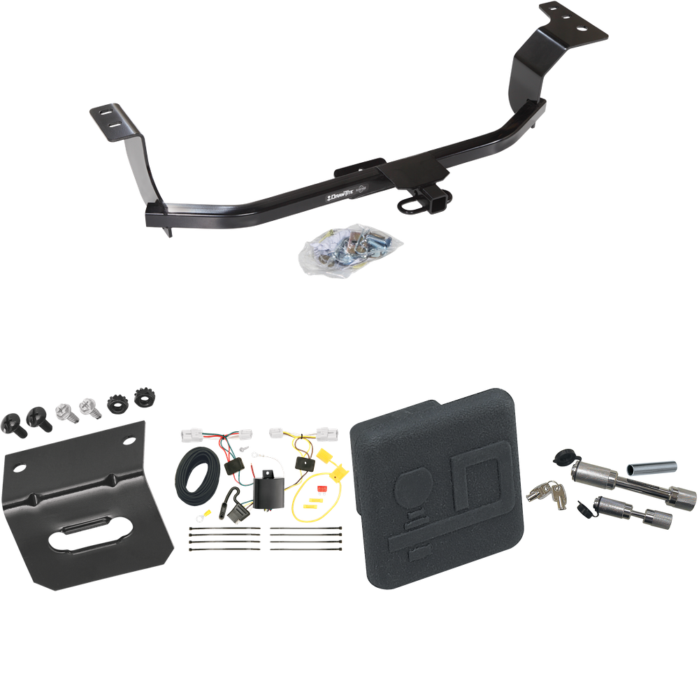 Fits 2013-2014 Hyundai Elantra Coupe Trailer Hitch Tow PKG w/ 4-Flat Wiring Harness + Hitch Cover + Dual Hitch & Coupler Locks By Draw-Tite