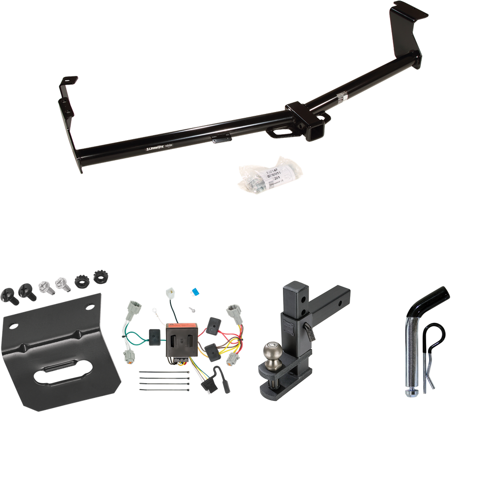 Fits 2011-2016 Nissan Quest Trailer Hitch Tow PKG w/ 4-Flat Wiring Harness + Adjustable Drop Rise Clevis Hitch Ball Mount w/ 2" Ball + Pin/Clip + Wiring Bracket By Draw-Tite