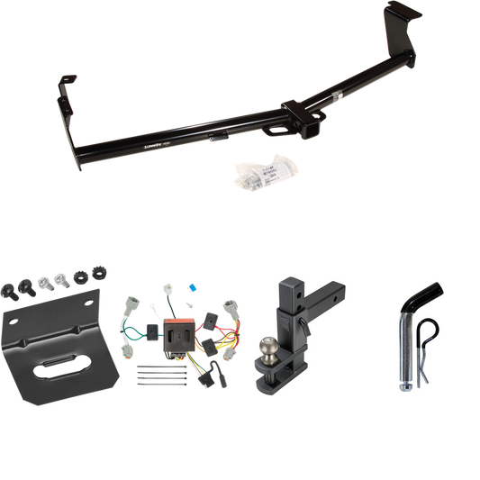 Fits 2011-2016 Nissan Quest Trailer Hitch Tow PKG w/ 4-Flat Wiring Harness + Adjustable Drop Rise Clevis Hitch Ball Mount w/ 2" Ball + Pin/Clip + Wiring Bracket By Draw-Tite