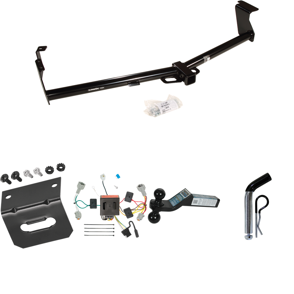 Fits 2011-2016 Nissan Quest Trailer Hitch Tow PKG w/ 4-Flat Wiring Harness + Dual Ball Ball Mount 2" & 2-5/16" Trailer Balls + Pin/Clip +  Wiring Bracket By Draw-Tite