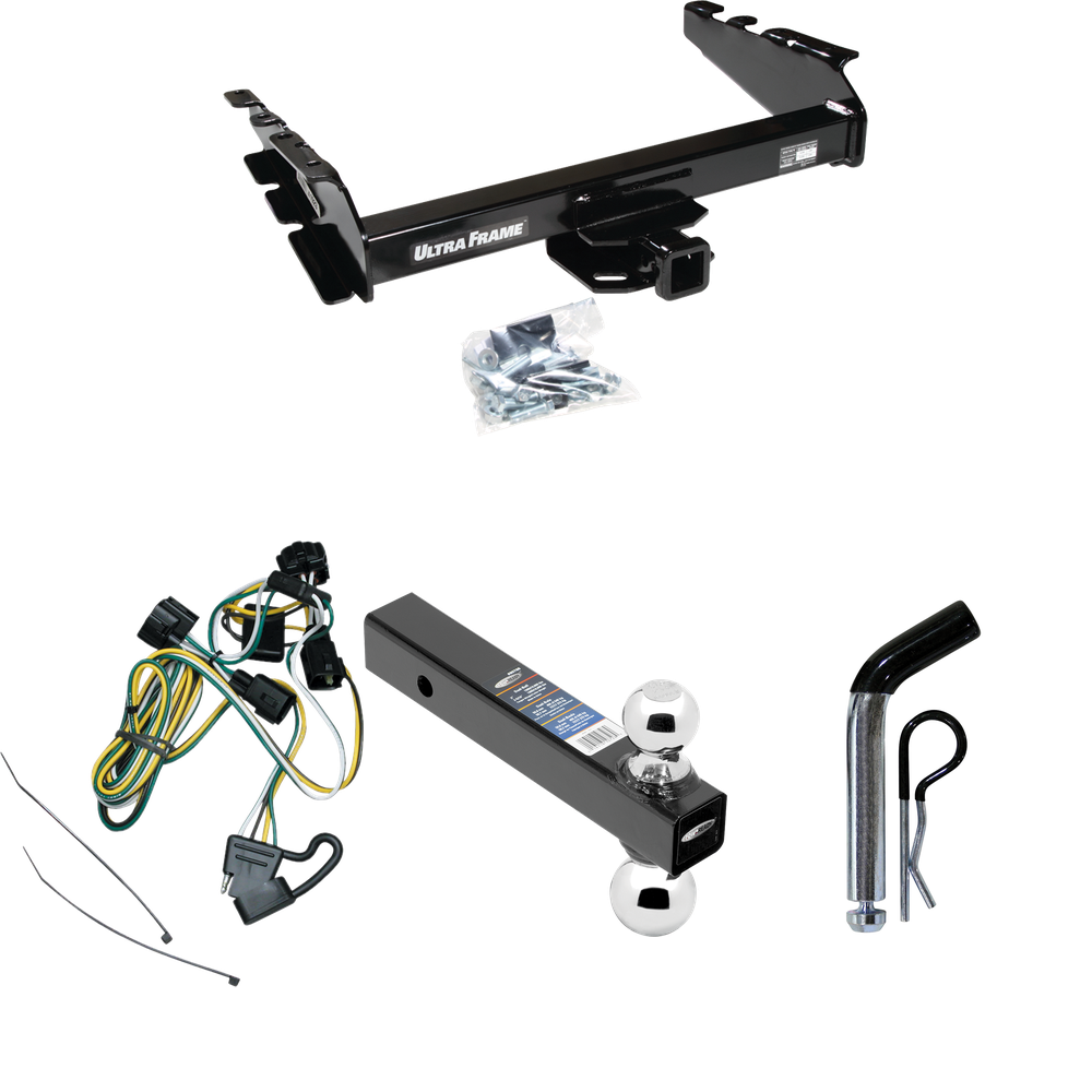 Fits 1995-2002 Dodge Ram 2500 Trailer Hitch Tow PKG w/ 4-Flat Wiring Harness + Dual Ball Ball Mount 2" & 2-5/16" Trailer Balls + Pin/Clip By Draw-Tite